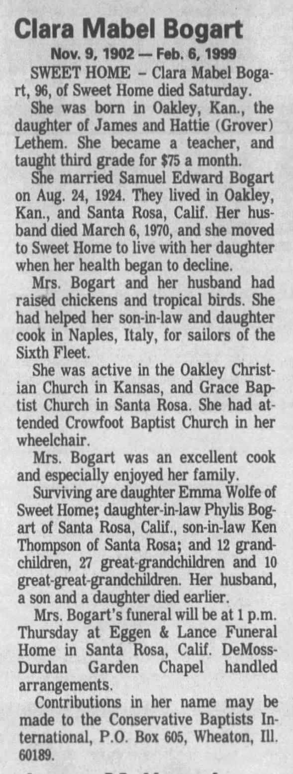 obit Clara Lethem Bogart